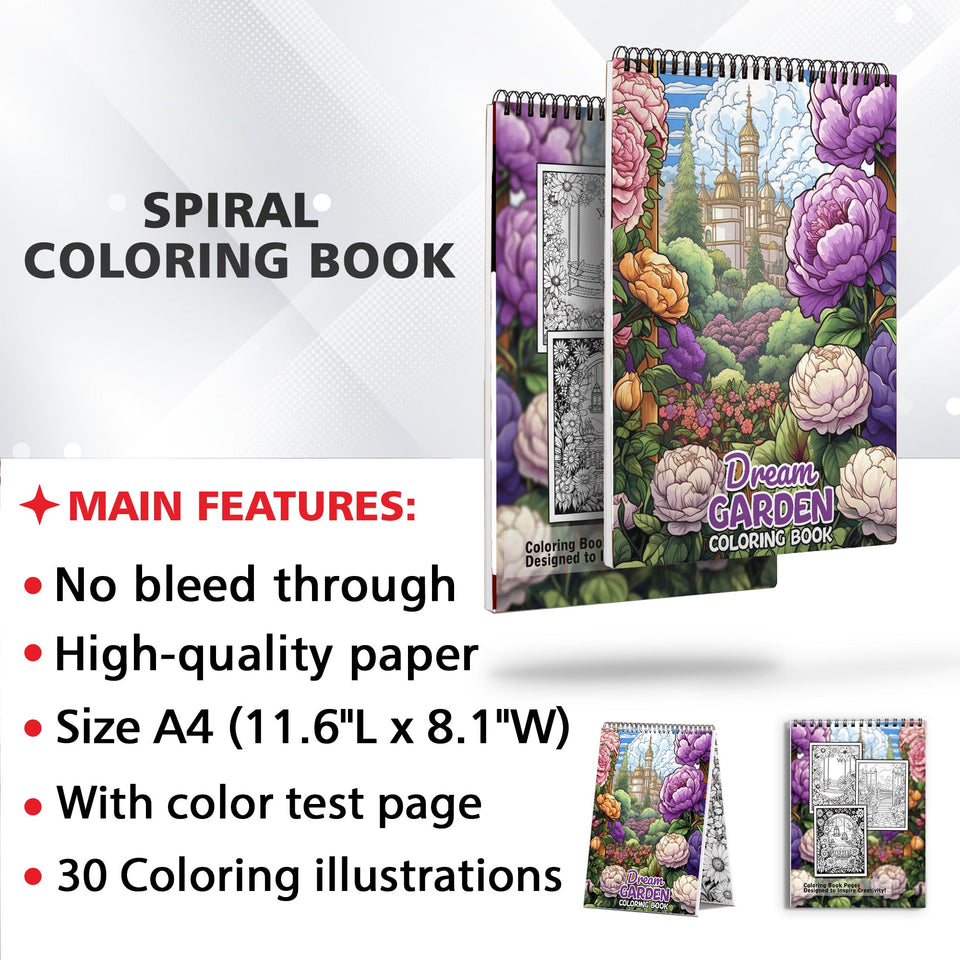 Dream Garden Spiral Coloring Book: 30 Enchanting Coloring Pages for Nature Lovers to Unleash Their Creative Expression