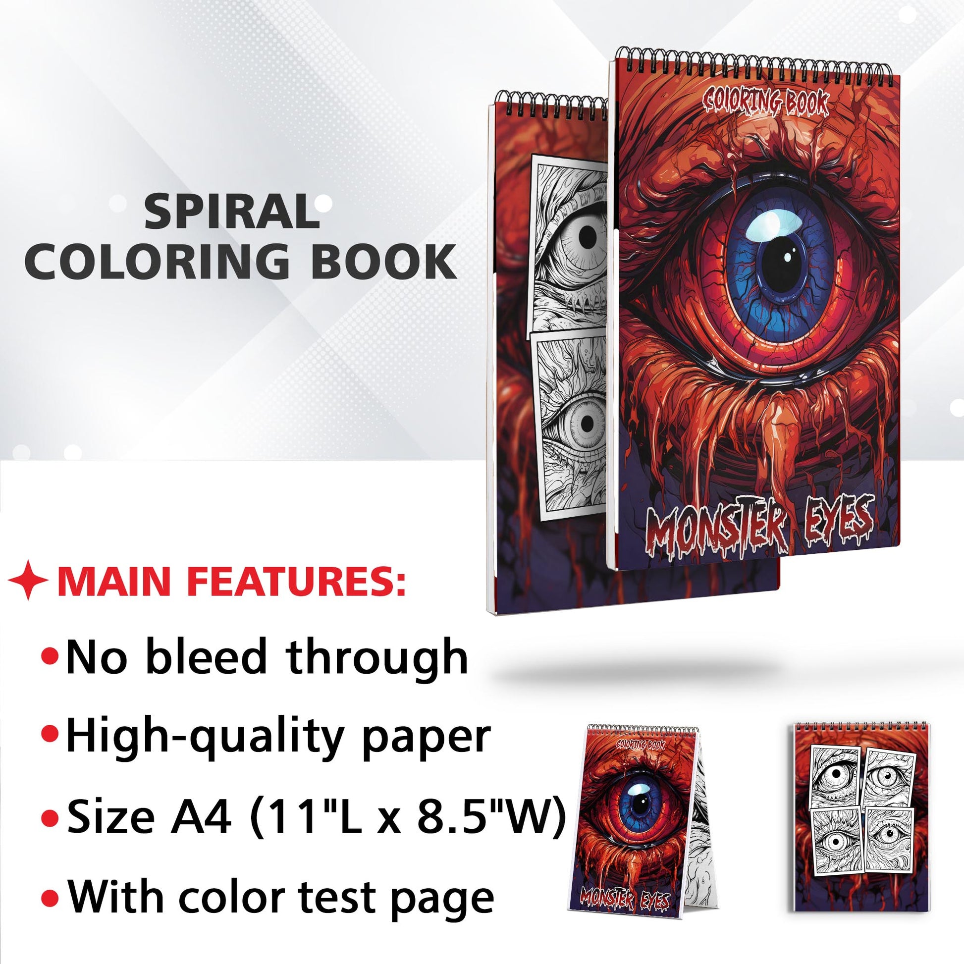 Monster Eyes Spiral Coloring Book: Dive into the Monster Eyes Coloring Book with 30 Captivating and Spooky Illustrations