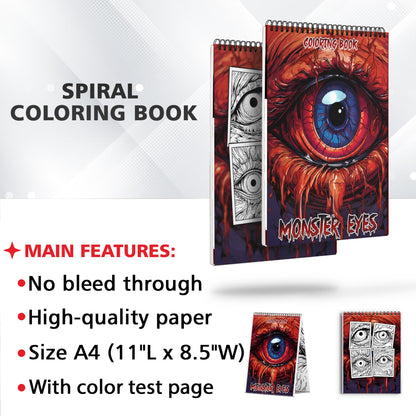 Monster Eyes Spiral Coloring Book: Dive into the Monster Eyes Coloring Book with 30 Captivating and Spooky Illustrations