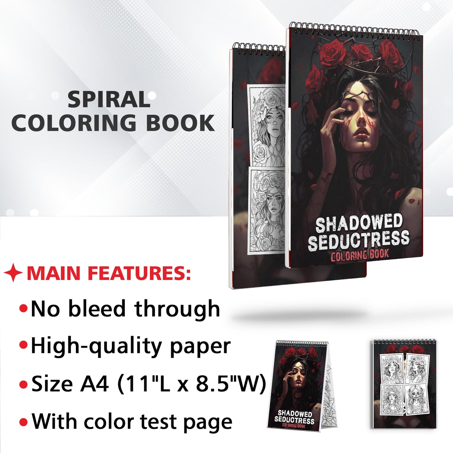 Shadowed Seductress Spiral-Bound Coloring Book: 30 Coloring Pages for Gothic Art Enthusiasts to Unleash Their Creative Expression 