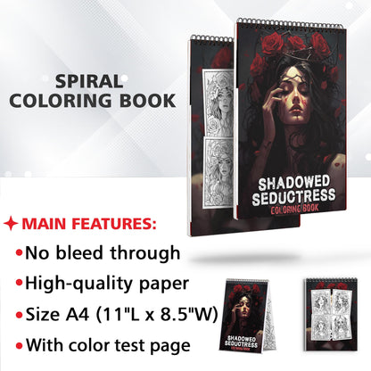 Shadowed Seductress Spiral-Bound Coloring Book: 30 Coloring Pages for Gothic Art Enthusiasts to Unleash Their Creative Expression 
