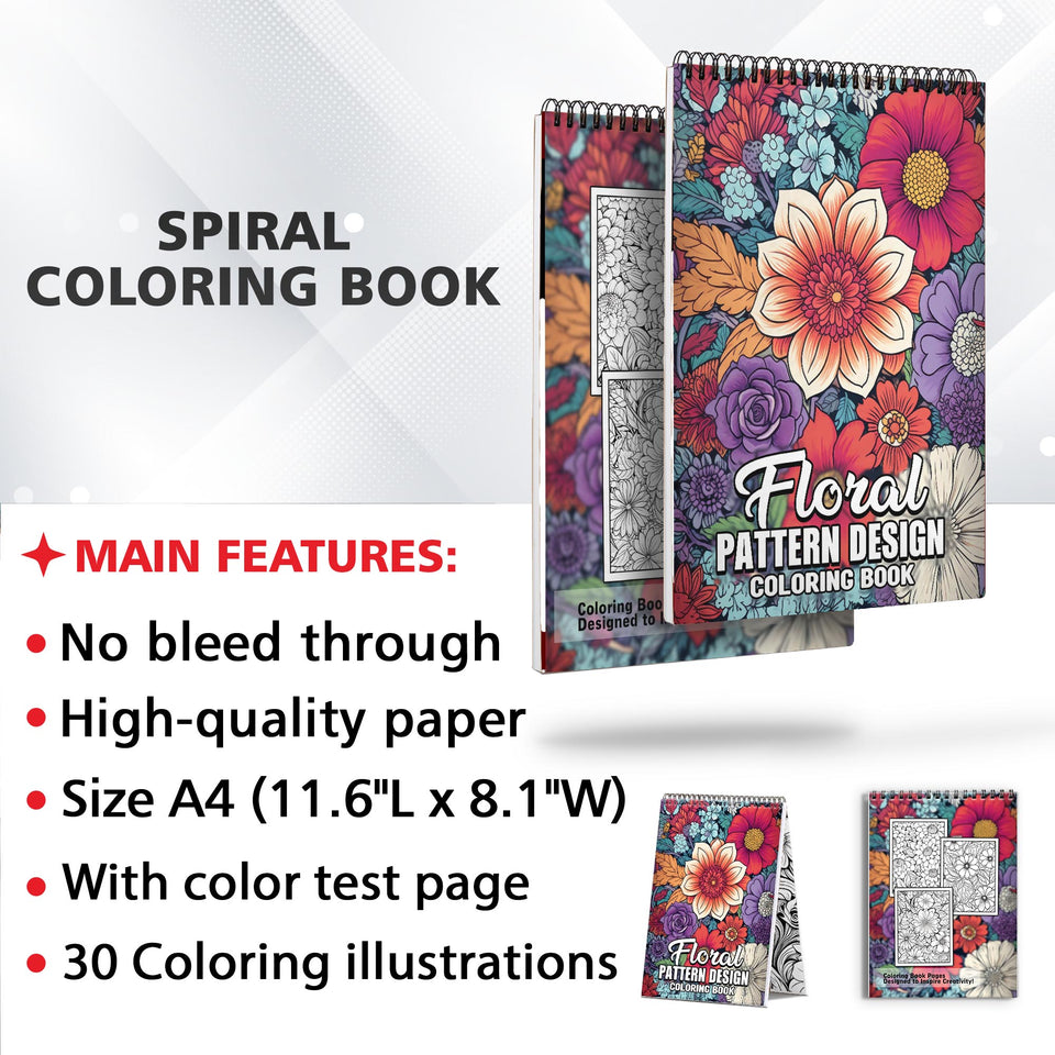 Floral Pattern Spiral Coloring Book: Immerse Yourself in the Delicate Art of Floral Patterns with 30 Captivating Coloring Pages