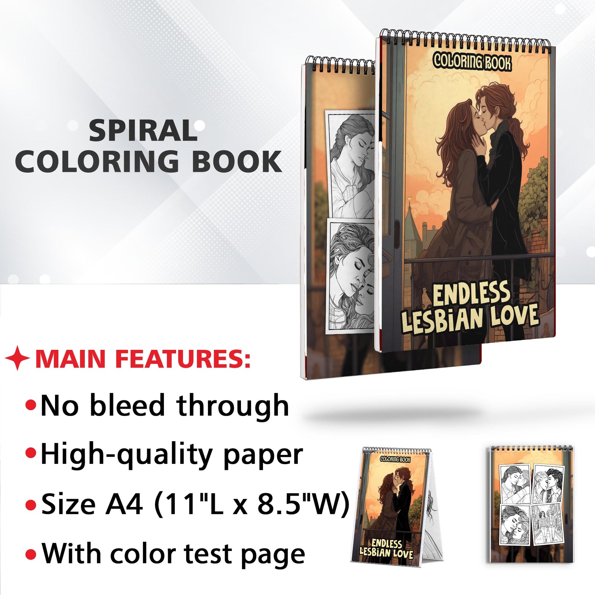 Endless Lesbian Love Spiral Bound Coloring Book: 30 Charming Pages Filled with Timeless Moments of Lesbian Love