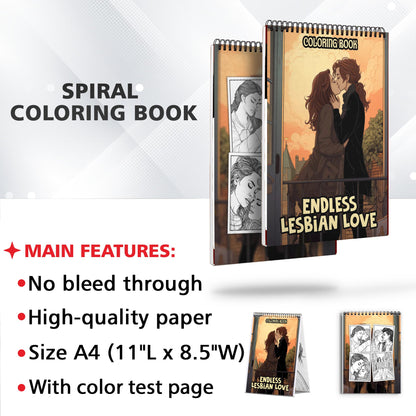 Endless Lesbian Love Spiral Bound Coloring Book: 30 Charming Pages Filled with Timeless Moments of Lesbian Love