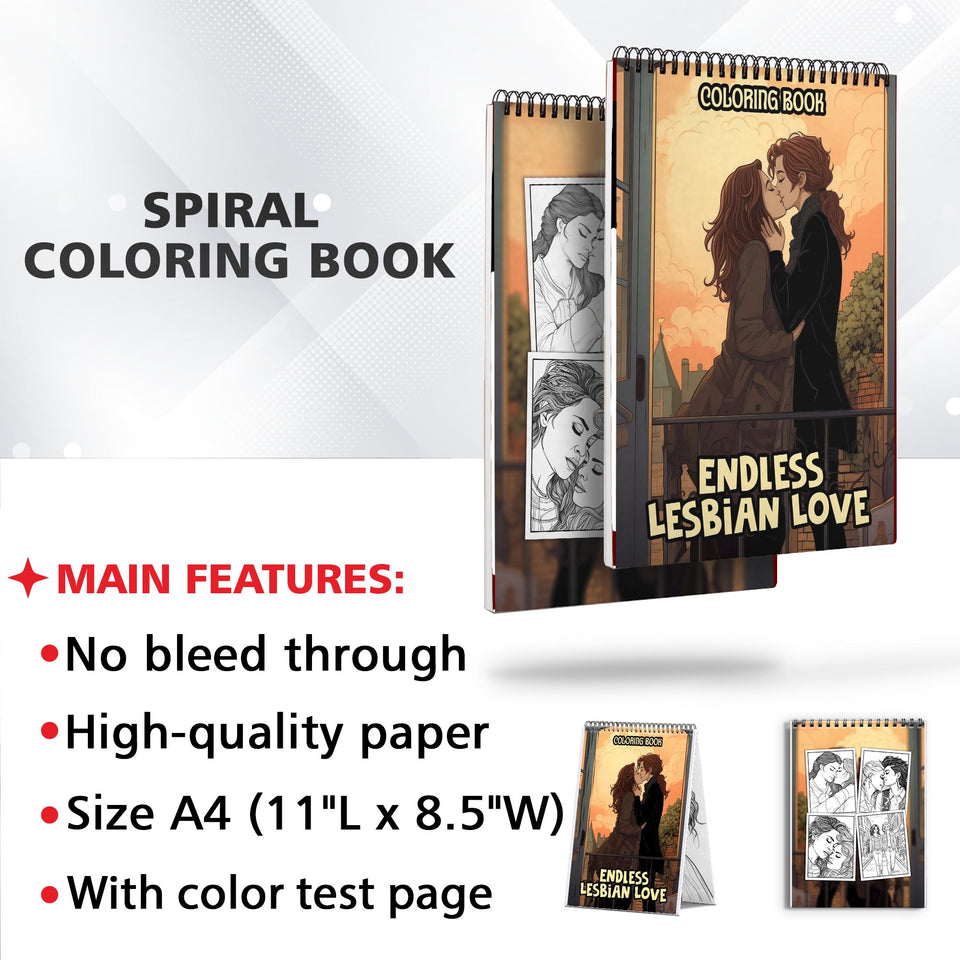 Endless Lesbian Love Spiral Bound Coloring Book: 30 Charming Pages Filled with Timeless Moments of Lesbian Love