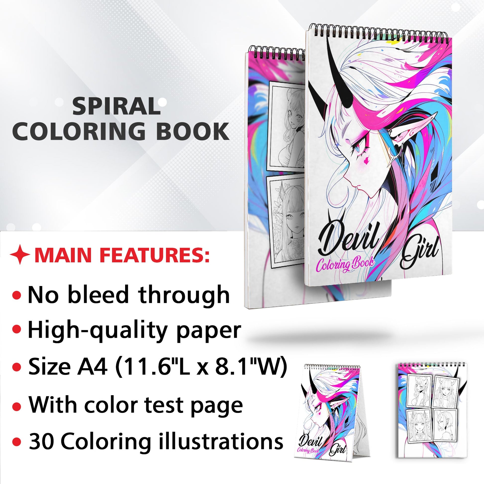 Devil Girl Spiral Coloring Book: 30 Mesmerizing Coloring Pages, featuring Devilish and Alluring Girls