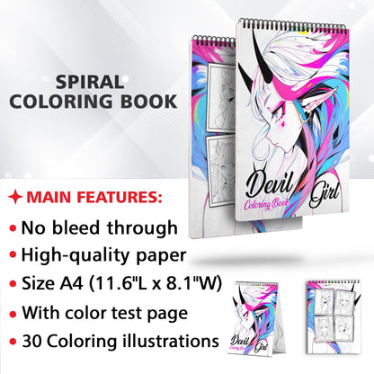 Devil Girl Spiral Coloring Book: 30 Mesmerizing Coloring Pages, featuring Devilish and Alluring Girls