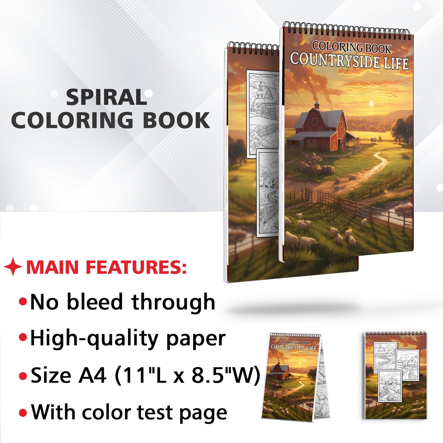 Countryside Life Spiral Coloring Book: 30 Exquisite Coloring Pages that Showcase the Scenic Landscapes and Charming Elements of Rural Life