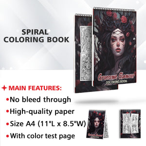 Gruesome Glamour Spiral-Bound Coloring Book: 30 Gruesome Glamour Coloring Pages, Offering a Captivating and Spooky Coloring Experience