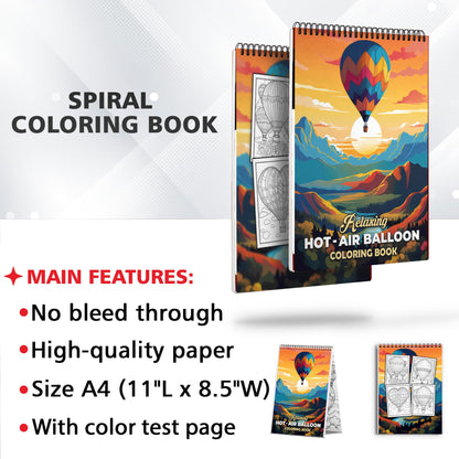 Relaxing Hot-Air Balloon Spiral-Bound Coloring Book: 30 Calming Hot-Air Balloon Designs for Mindful Moments