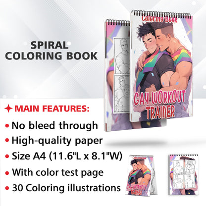 Gay Workout Trainer Spiral Coloring Book: Unleash Your Creativity in a Gym Setting with 30 Empowering Pages of LGBTQ+ Fitness Scenes.