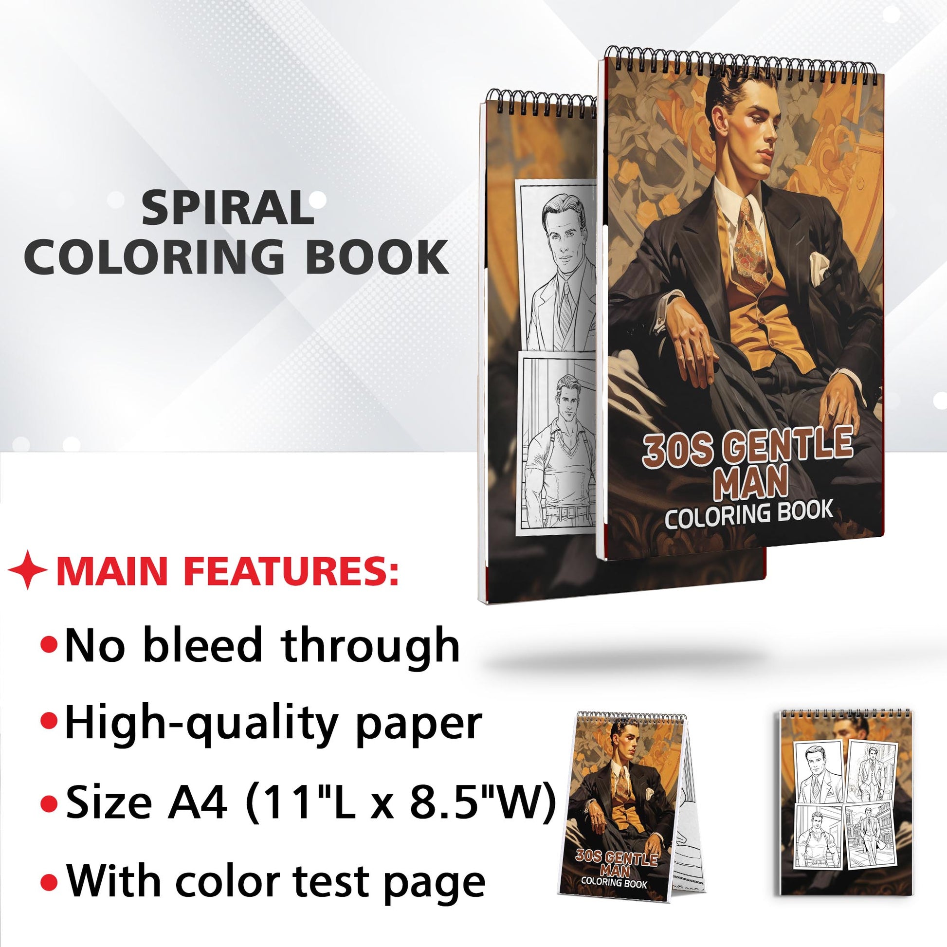 30s Gentle Man Spiral Bound Coloring Book: 30s Gentlemen with 30 Gentle Man Coloring Pages for a Stylish and Artistic Journey
