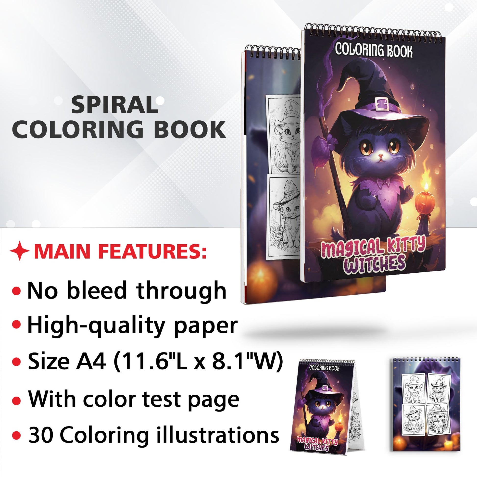 Magical Kitty Witches Spiral-Bound Coloring Book: 30 Captivating Coloring Scenes of Adorable Magical Kitty Witches 