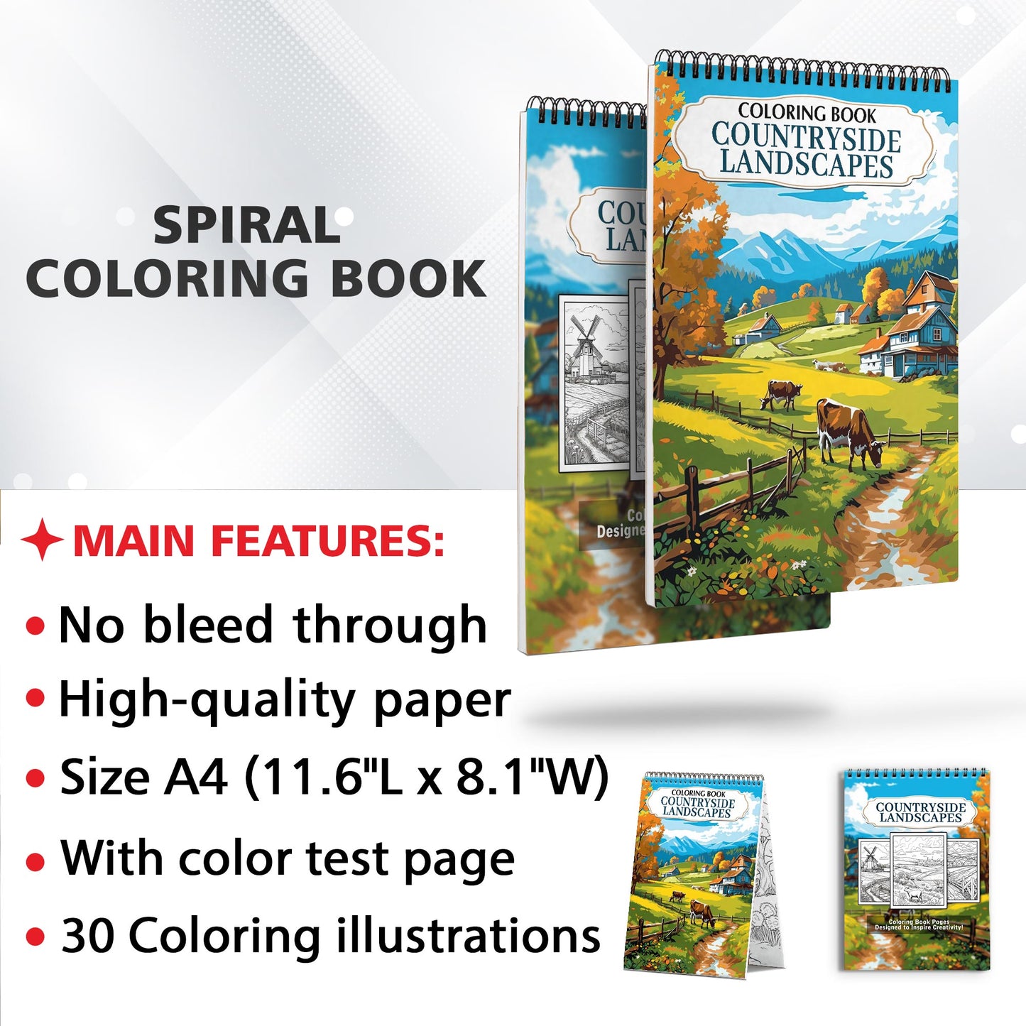 Countryside Landscapes Spiral Coloring Book: Enchanting Rural Vistas, Immerse Yourself in the Serenity of Countryside Landscapes