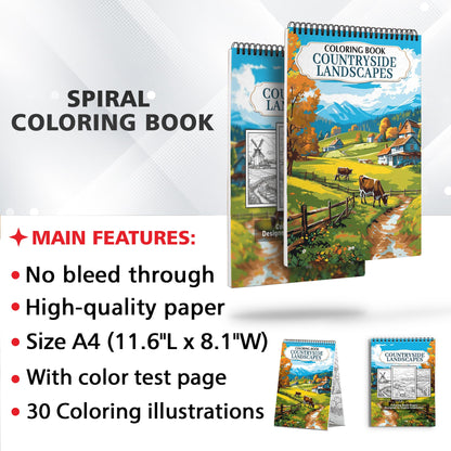 Countryside Landscapes Spiral Coloring Book: Enchanting Rural Vistas, Immerse Yourself in the Serenity of Countryside Landscapes