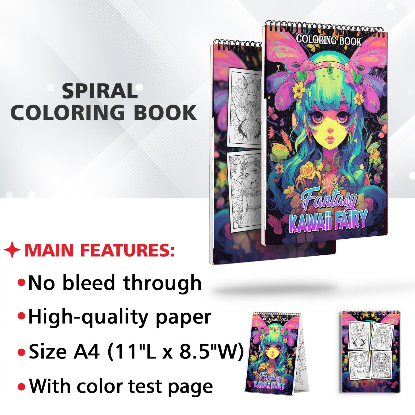 Fantasy Kawaii Fairy Spiral Coloring Book: 30 Pages, Featuring Adorable Kawaii Fairies in Magical Settings