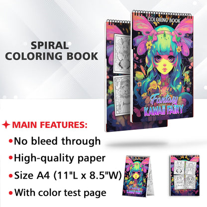 Fantasy Kawaii Fairy Spiral Coloring Book: 30 Pages, Featuring Adorable Kawaii Fairies in Magical Settings