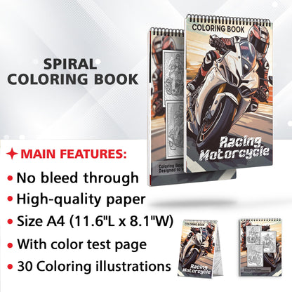 Racing Motorcycle Spiral Coloring Book: Indulge in 30 Whimsical Coloring Pages, Featuring Speedy Racing Motorcycles with Striking Designs