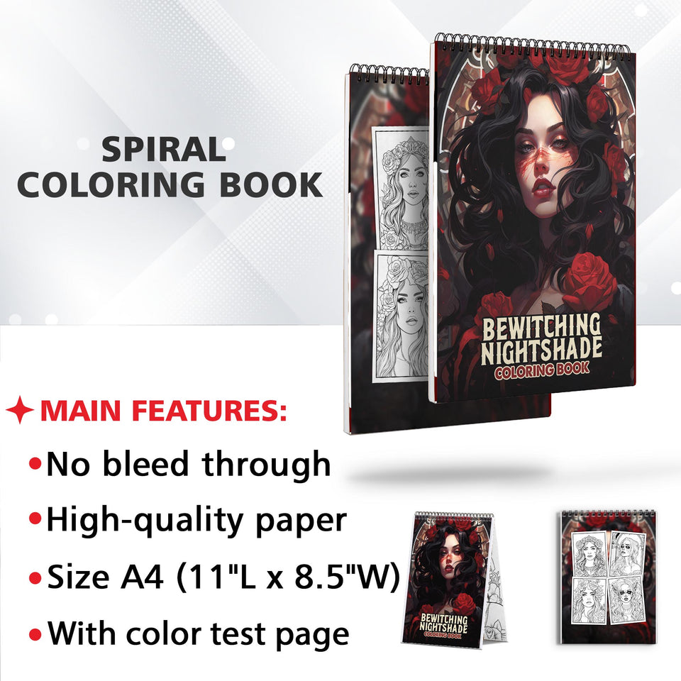 Bewitching Nightshade Spiral Bound Coloring Book: 30 Chilling Coloring Pages of Enchanting Horror Beauty Girls in Bewitching Nightshade