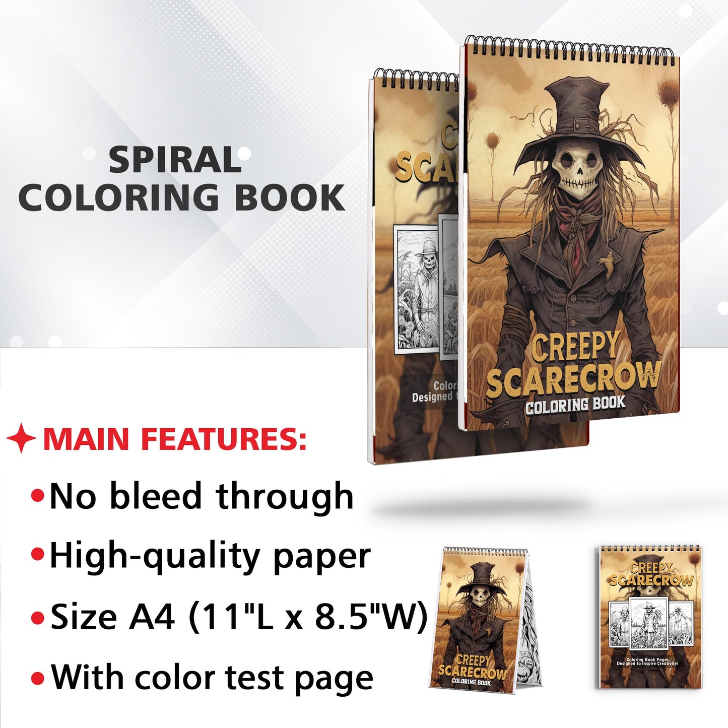 Creepy Scarecrow Spiral Coloring Book: 30 Creepy Scarecrow Coloring Pages, Embracing the Terrors That Haunt the Fields