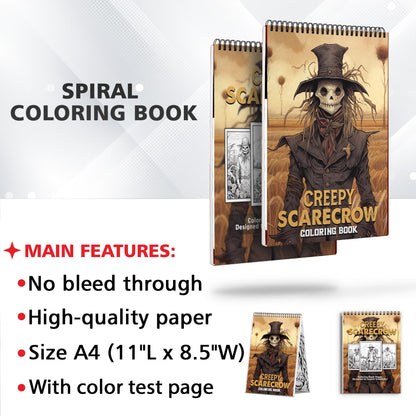 Creepy Scarecrow Spiral Coloring Book: 30 Creepy Scarecrow Coloring Pages, Embracing the Terrors That Haunt the Fields