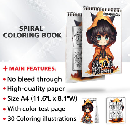 Cute Chibi Halloween Witchy Spiral-Bound Coloring Book: 30 Captivating Coloring Scenes of Cute Chibi Halloween Witches, Ready for Your Artistic Touch