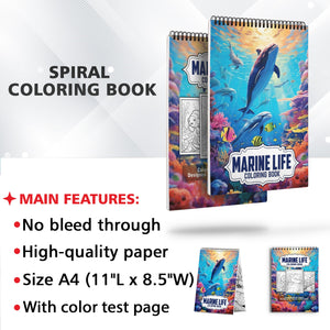 Marine Life Spiral Coloring Book: 30 Pages of Intricate Coloring Artwork, Celebrating Marine Life in all its Splendor