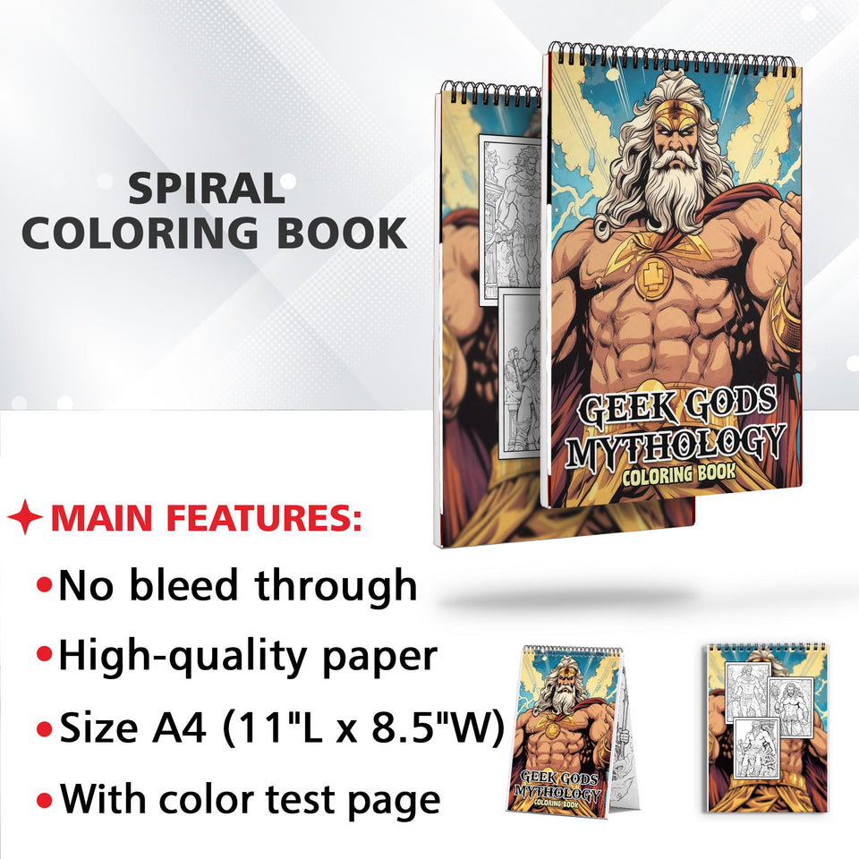 Geek Gods Mythology Spiral-Bound Coloring Book: 30 Intriguing Mythological Coloring Pages, Unveiling Geek Gods from Diverse Worlds 