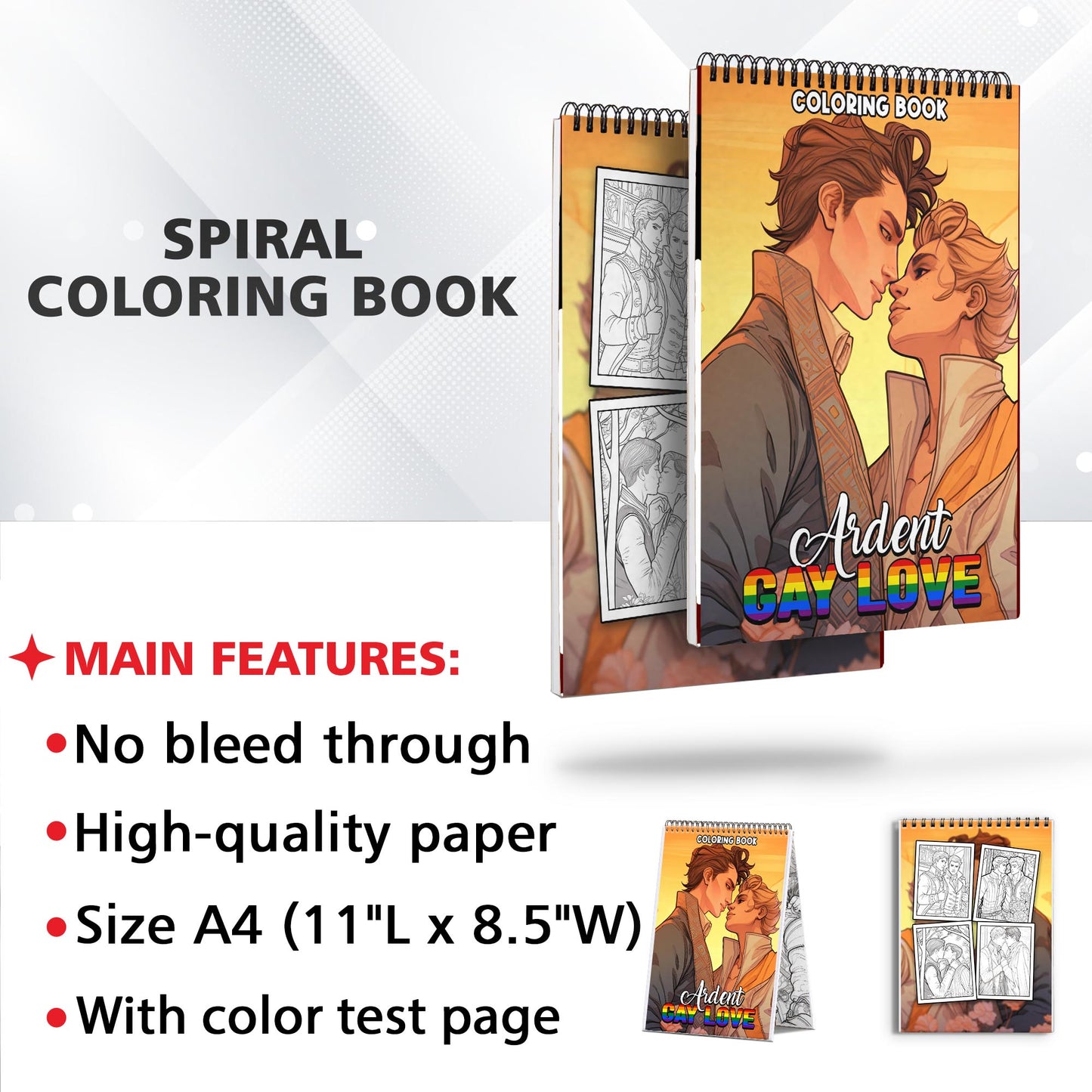 Ardent Gay Love Spiral Bound Coloring Book: 30 Heartwarming Coloring Pages, Filled with Passion and Affection