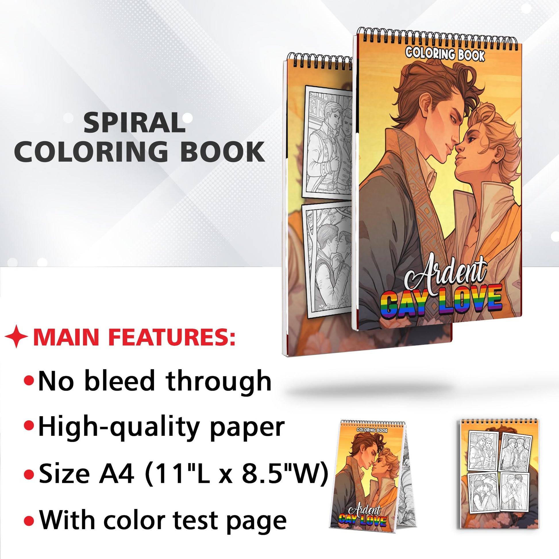 Ardent Gay Love Spiral Bound Coloring Book: 30 Heartwarming Coloring Pages, Filled with Passion and Affection