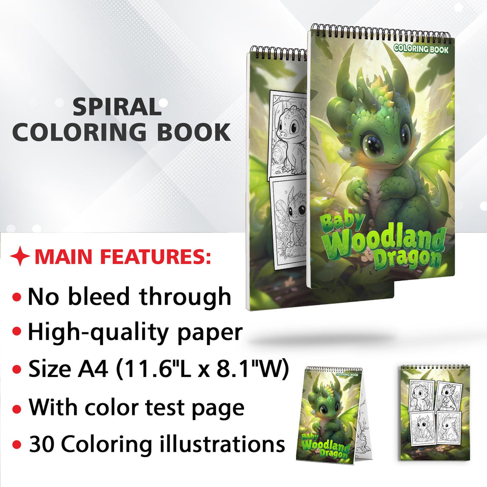 Baby Woodland Dragon Spiral Coloring Book: 30 Exquisite Coloring Pages that Showcase the Playful and Endearing Nature of these Cute Creatures