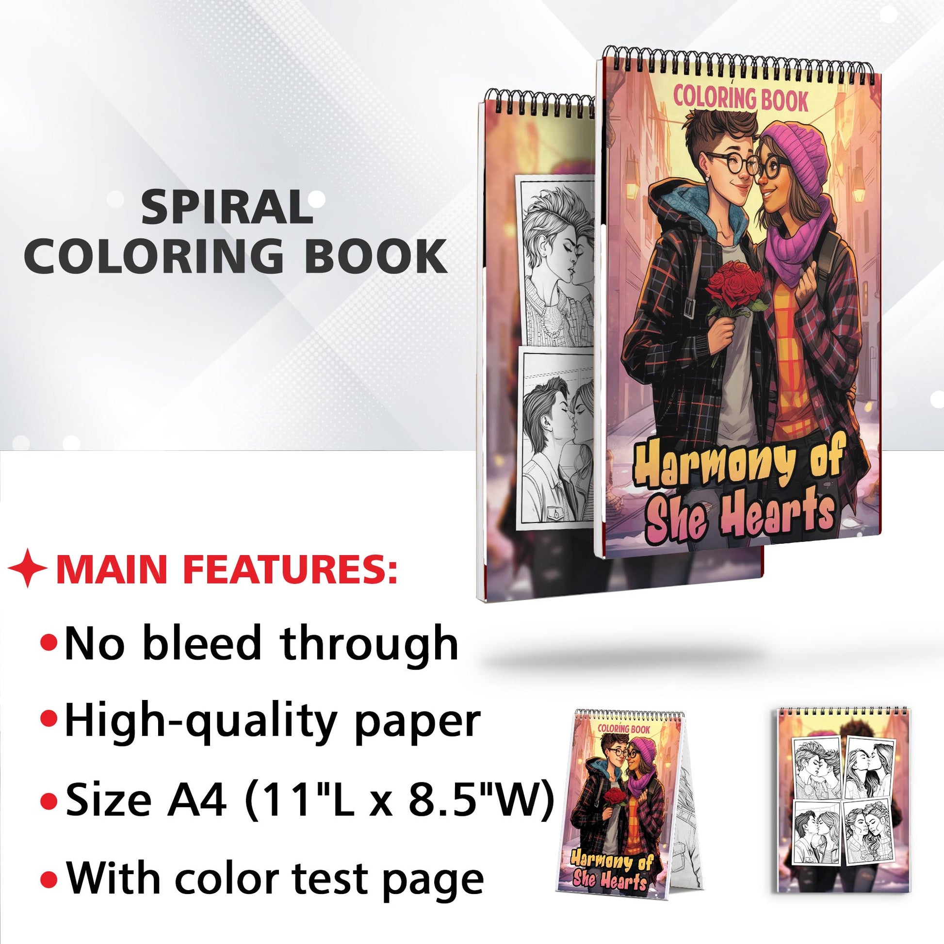Harmony of She Hearts Spiral Bound Coloring Book: 30 Captivating Coloring Pages, Where Lesbian Couples Share Their Heartwarming Stories on Every Page.
