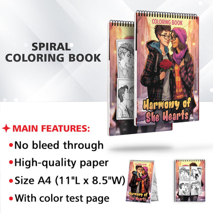Harmony of She Hearts Spiral Bound Coloring Book: 30 Captivating Coloring Pages, Where Lesbian Couples Share Their Heartwarming Stories on Every Page.