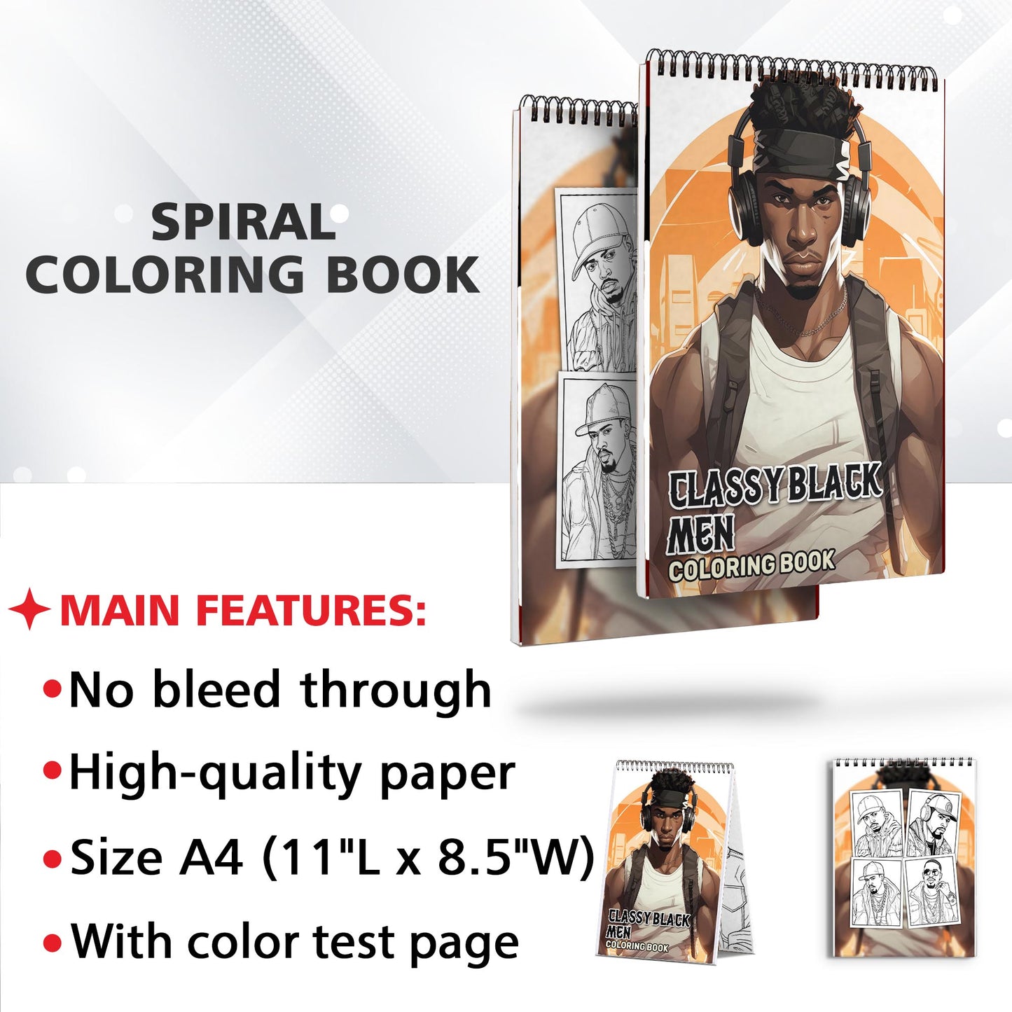 Classy Black Men Spiral Bound Coloring Book:  30 Captivating Coloring Pages of Classy Black Men for a Stylish and Artistic Journey