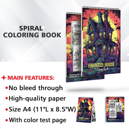 Haunted House Spiral Coloring Book: 30 Breathtaking Coloring Pages, Showcasing Haunted Houses with their Creepy Architecture and Haunting Surroundings