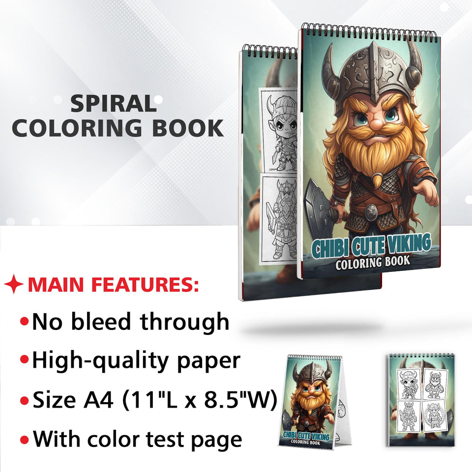 Chibi Cute Viking Spiral-Bound Coloring Book: 30 Adorable Chibi Viking Coloring Pages