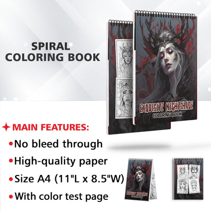 Exquisite Nightshade Spiral Bound Coloring Book: 30 Exquisite Nightshade Coloring Pages of Horror Beauty Girls