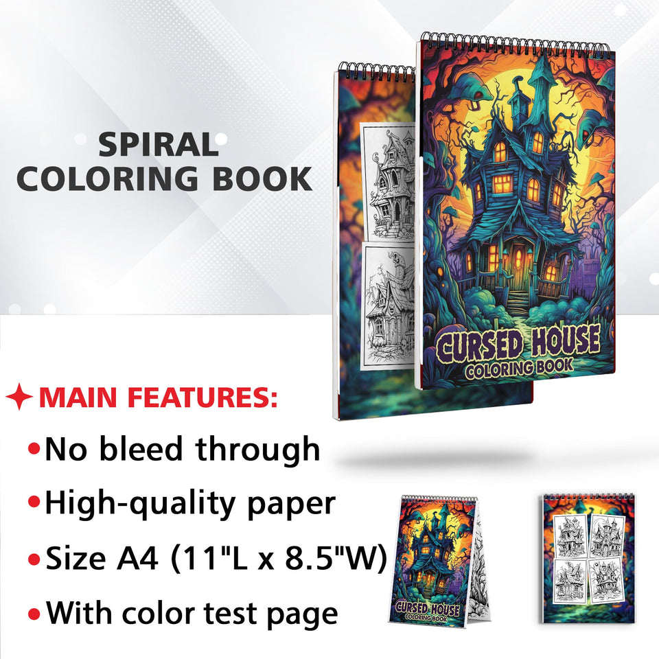 Cursed House Spiral-Bound Coloring Book: 30 Charming Pages of Haunted House Scenes.