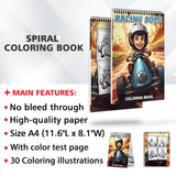 Racing Boys Spiral Bound Coloring Book: 30 Captivating Racing Boys Coloring Pages for an Adrenaline-Fueled Experience