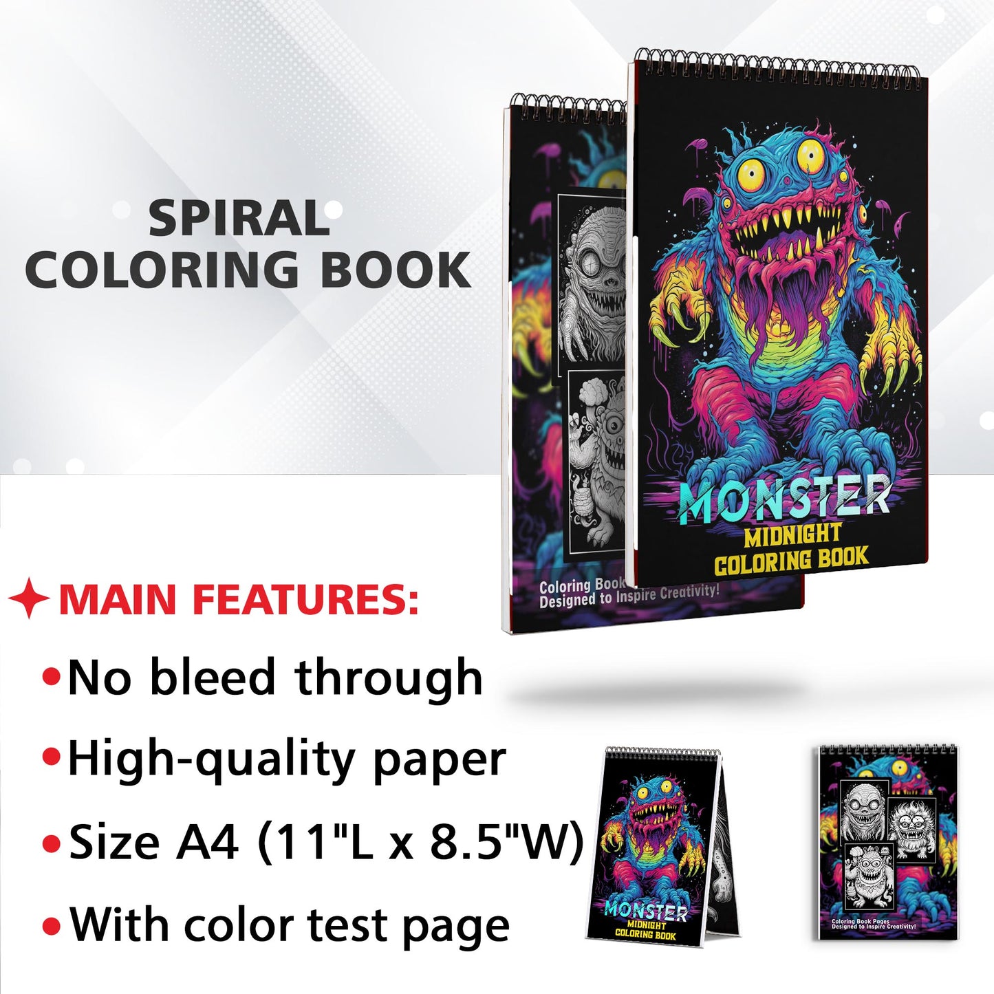 Midnight Monster Spiral Bound Coloring Book: Creepy Kawaii Monster Coloring Pages for Teen and Adults to Relax and Unwind