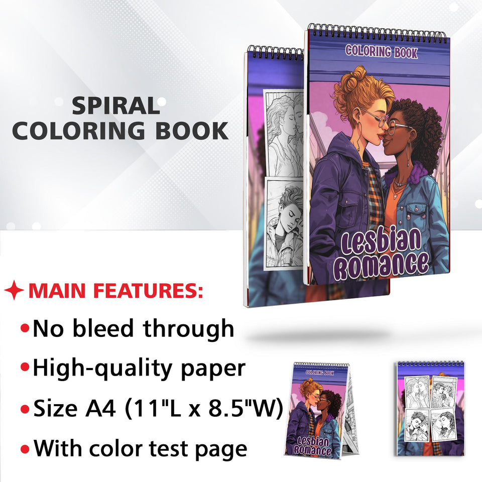 Lesbian Romance Spiral Bound Coloring Book: 30 Charming Pages Filled with Heartfelt Moments of Lesbian Romance