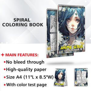 Anime Girls Spiral Coloring Book: 30 Charming Coloring Pages, Celebrating Cute and Lively Anime Girls in Playful Scenes