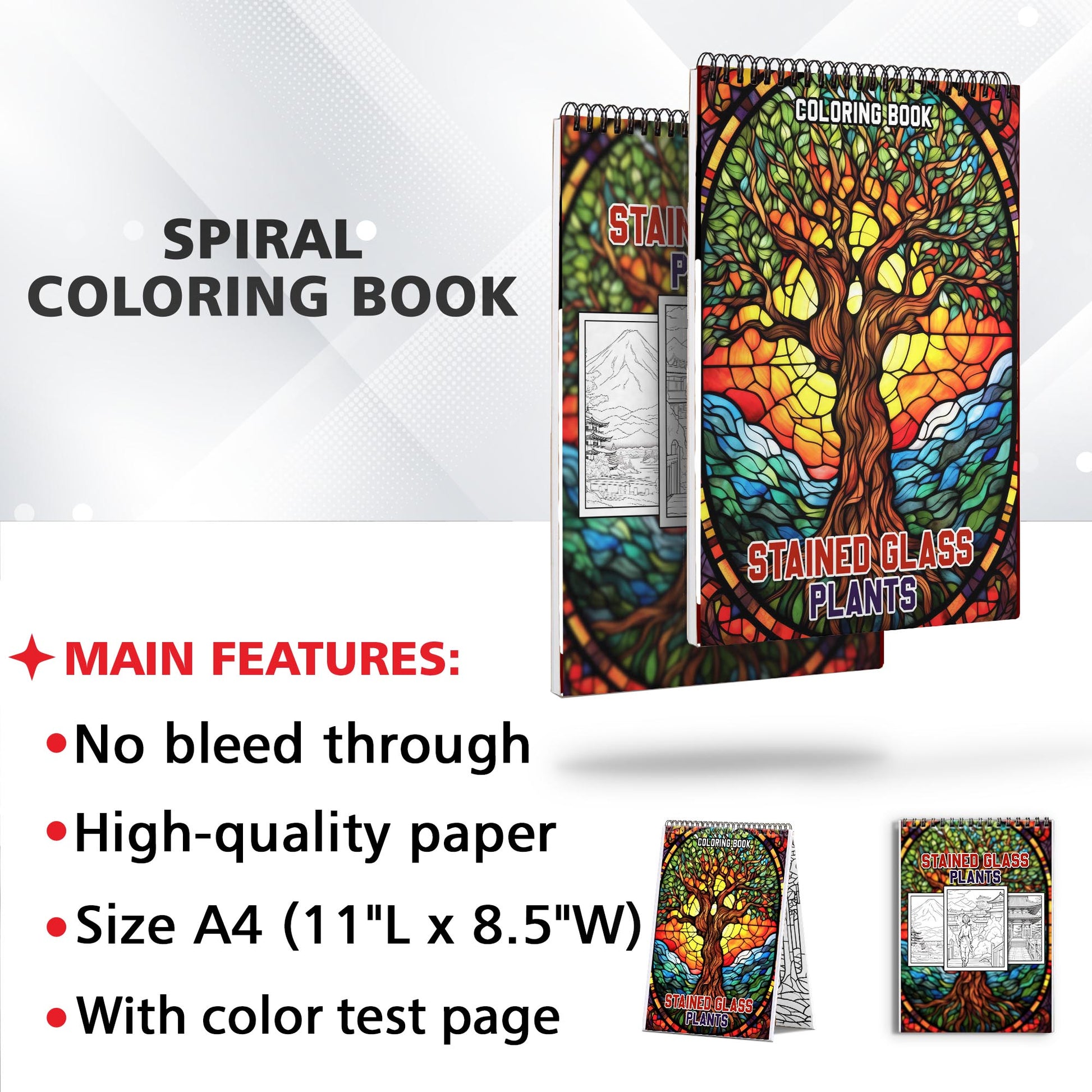 Stained Glass Plants Spiral Coloring Book: 30 Charming Coloring Pages for Coloring Enthusiasts to Embrace the Elegance and Translucency of Stained Glass Plant Illustrations