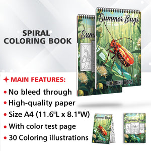 Summer Bugs Spiral Coloring Book: 30 Intriguing Coloring Pages of Summer Bugs