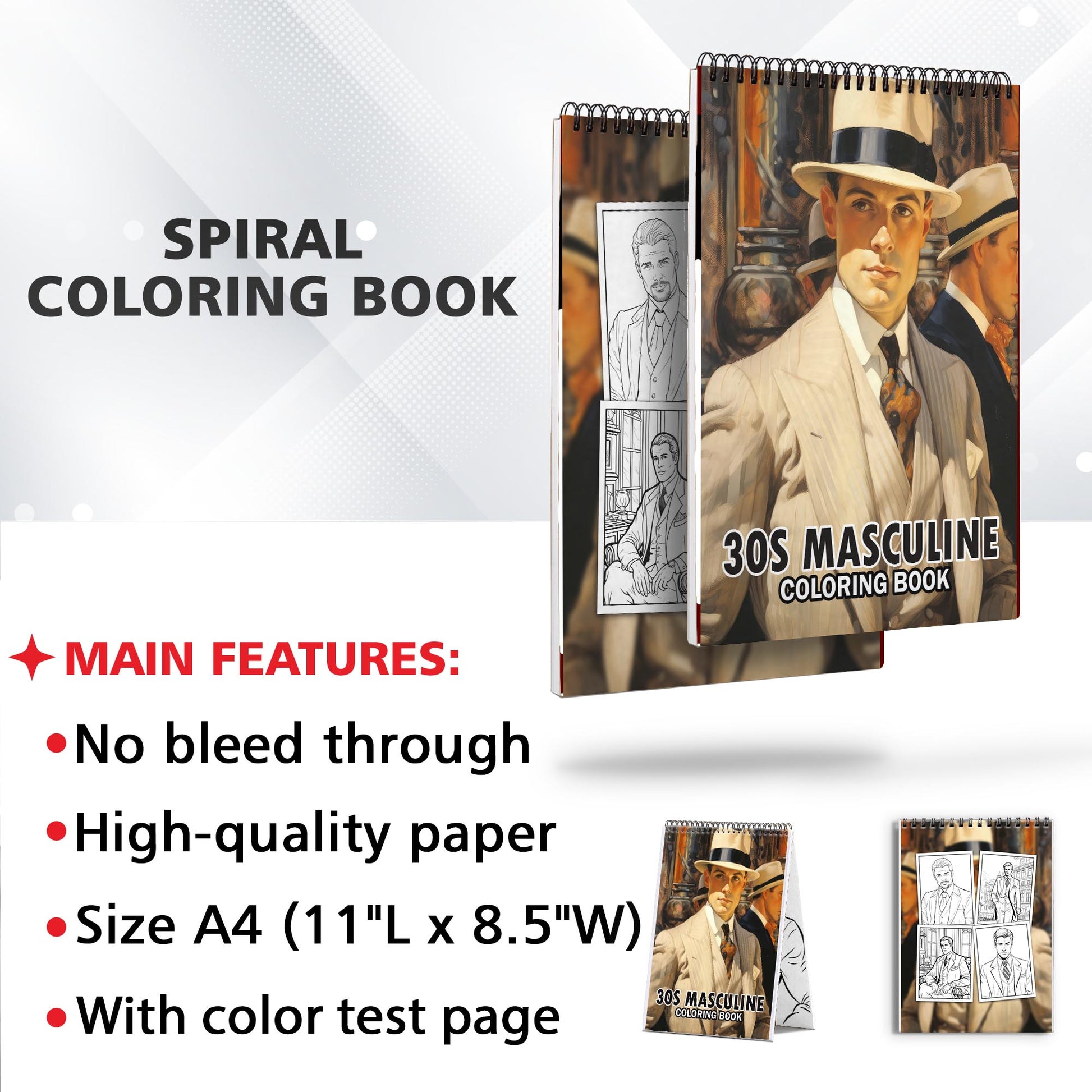 30s Masculine Spiral Bound Coloring Book: 30 Enchanting Coloring Pages, Unleashing Your Creativity in the World of Masculine Elegance