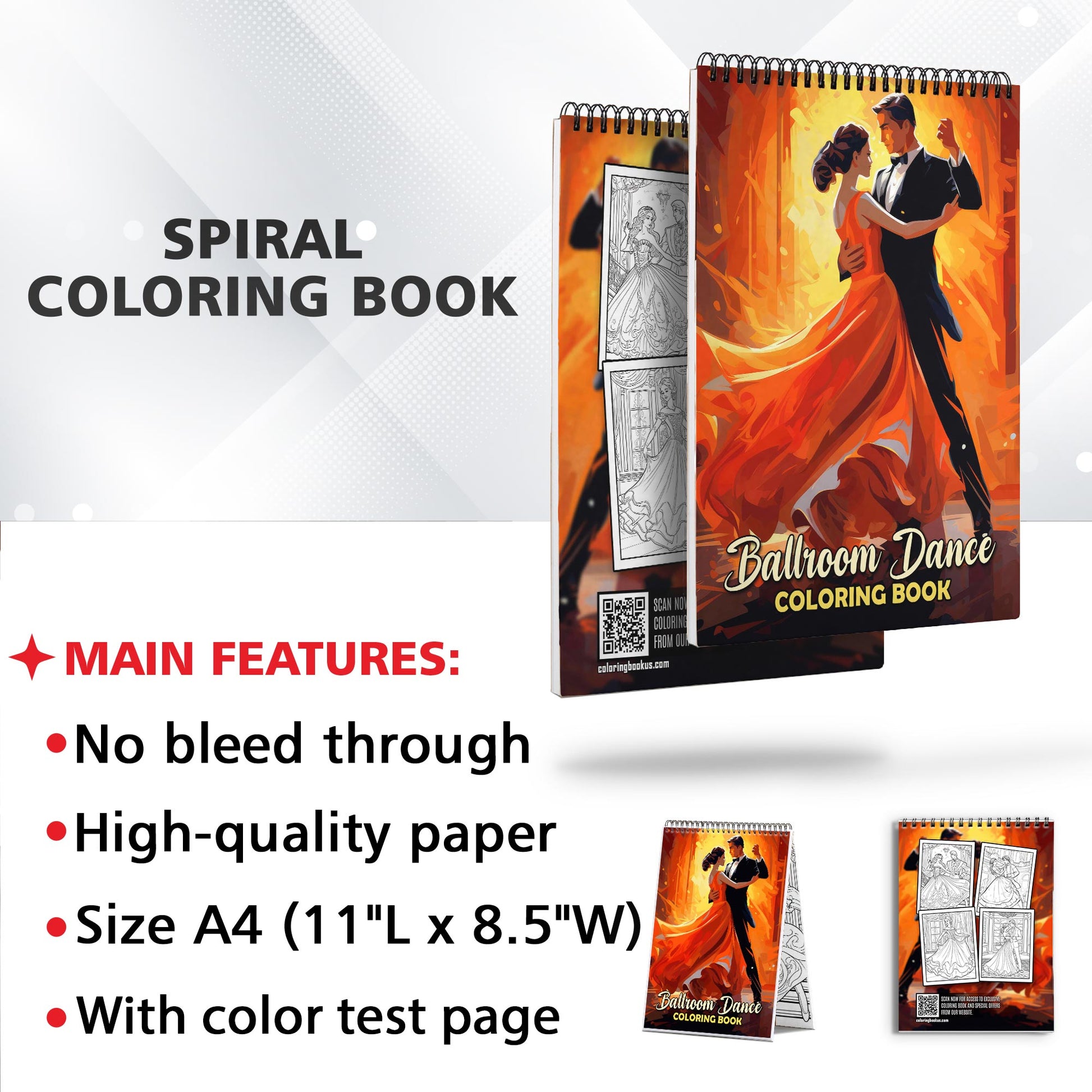 Ballroom Dance Spiral Coloring Book: 30 Whimsical Coloring Pages of Ballroom Dancing