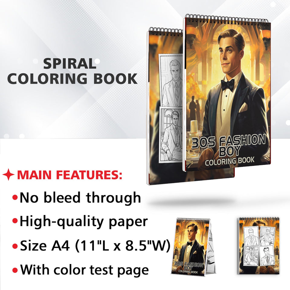 30s Fashion Boy Spiral Bound Coloring Book: 30 Fashionable Boy Coloring Pages for a Stylish and Artistic Coloring Journey