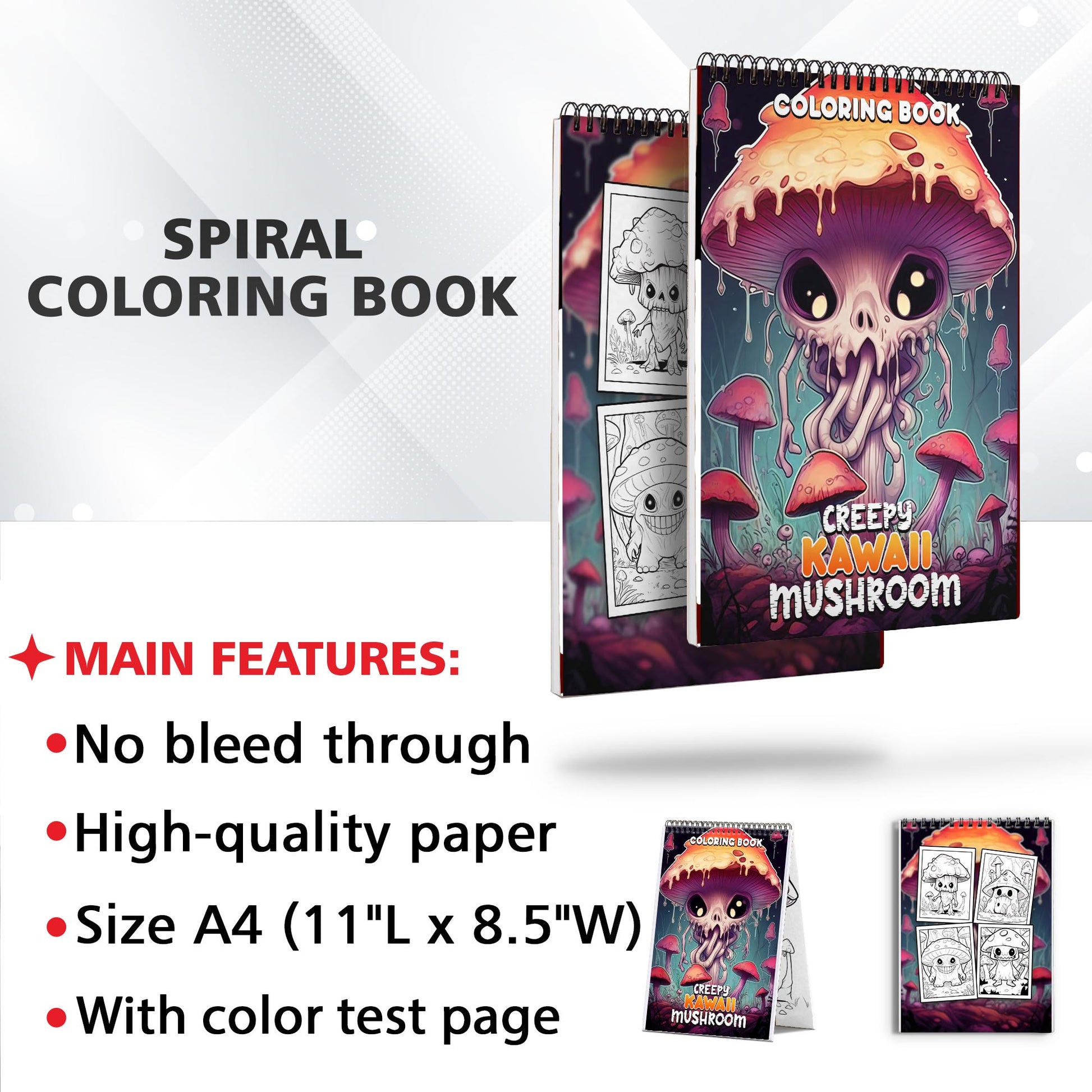 Creepy Kawaii Mushroom Spiral Coloring Book: Celebrate the Charming Peculiarities of Kawaii Mushrooms with 30 Pages of Creepy-Cute Artwork
