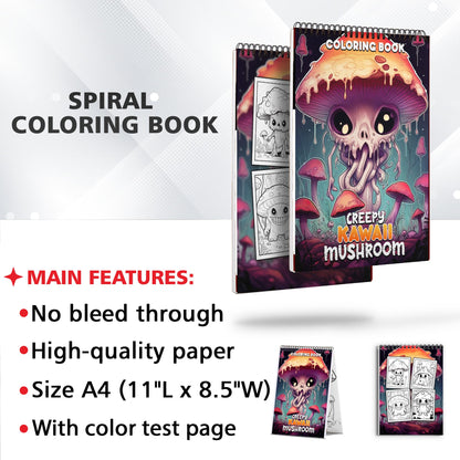 Creepy Kawaii Mushroom Spiral Coloring Book: Celebrate the Charming Peculiarities of Kawaii Mushrooms with 30 Pages of Creepy-Cute Artwork