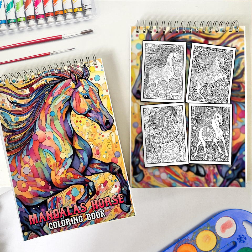 Horse Mandalas Spiral Coloring Book: 30 Majestic Horse Coloring Pages for Horse Lovers to Experience the Beauty and Power of Horses